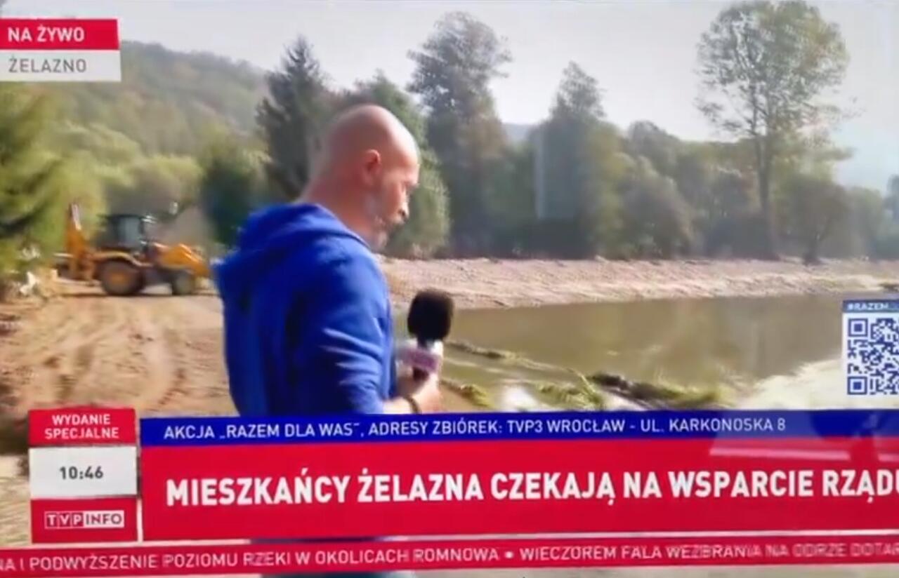 Reporter TVP Info chwycił za kabel elektroenergetyczny 