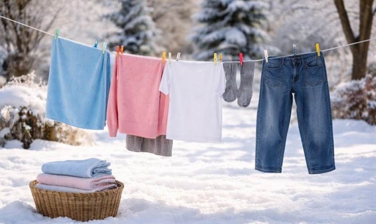 suszenie ubrań na dworze zimą