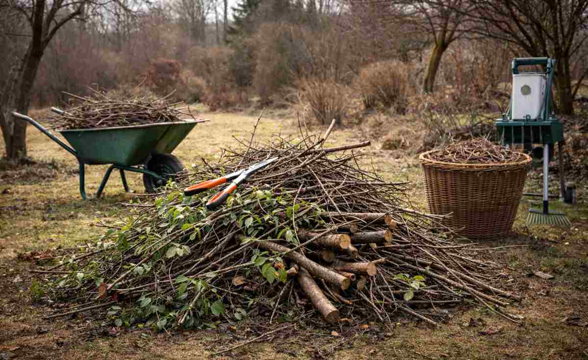 Nadmiar ściętych gałęzi w ogrodzie