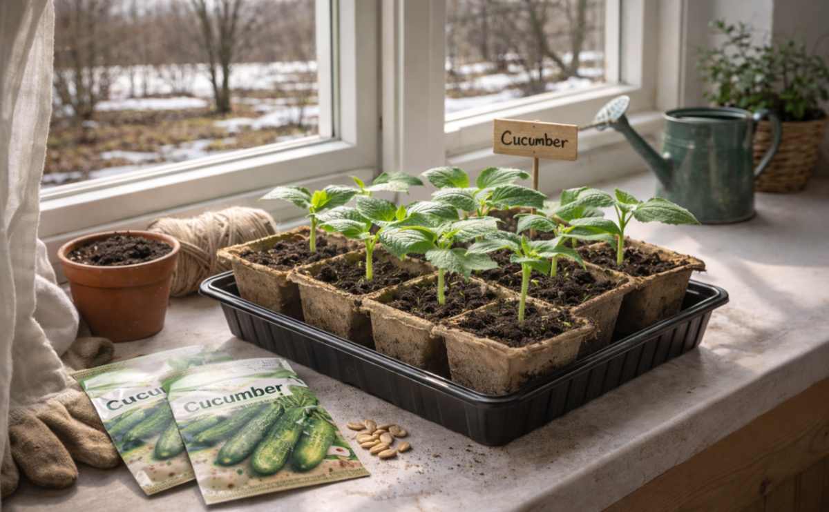 sadzonki ogórka w doniczce
