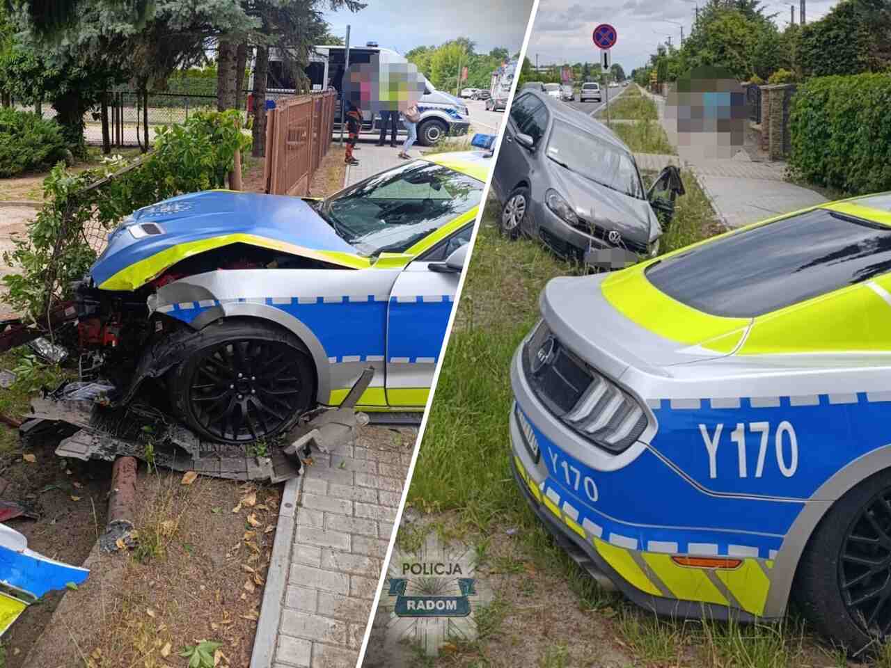 Policyjny Mustang rozbity