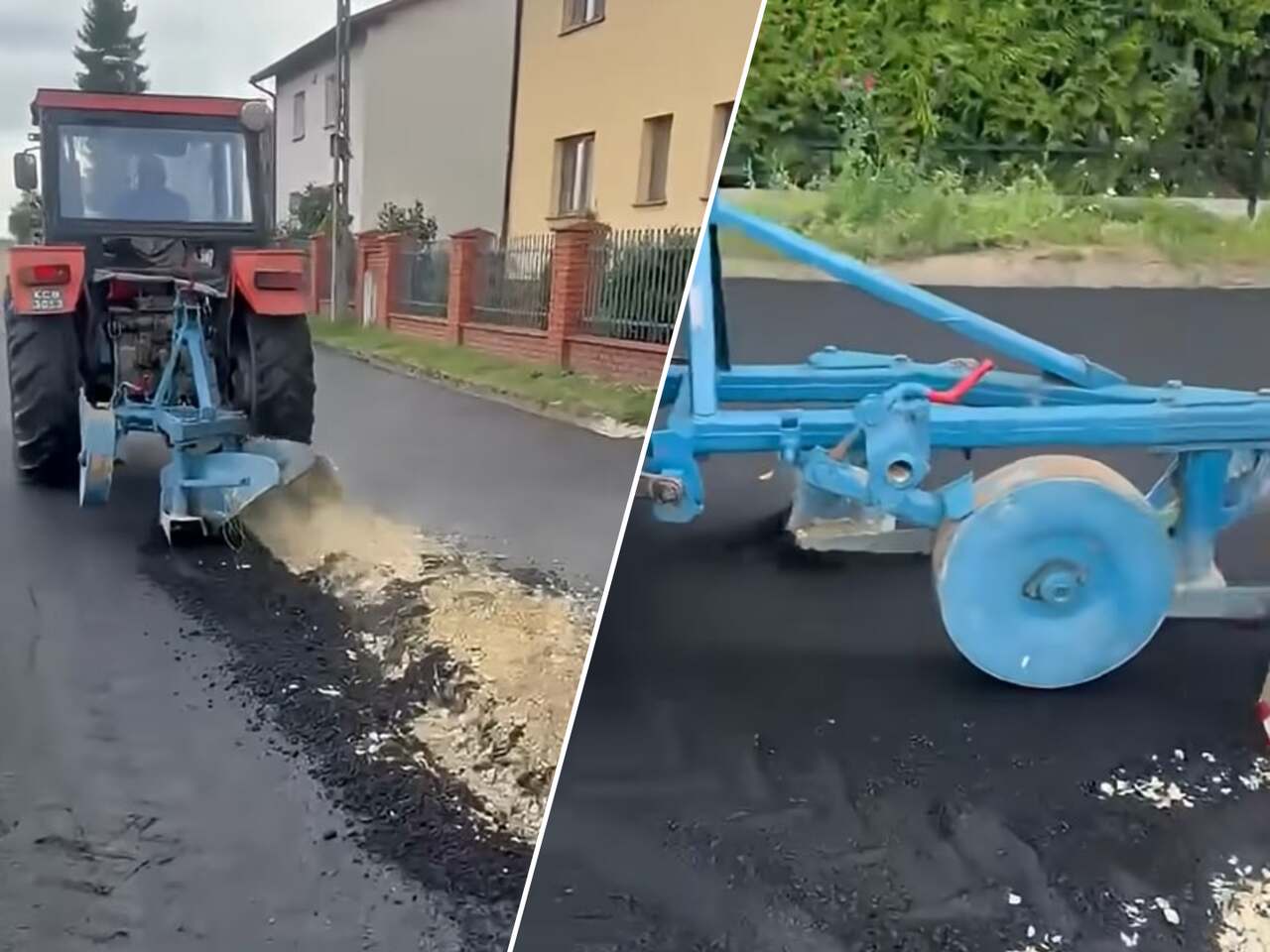 Rolnik zaorał asfalt