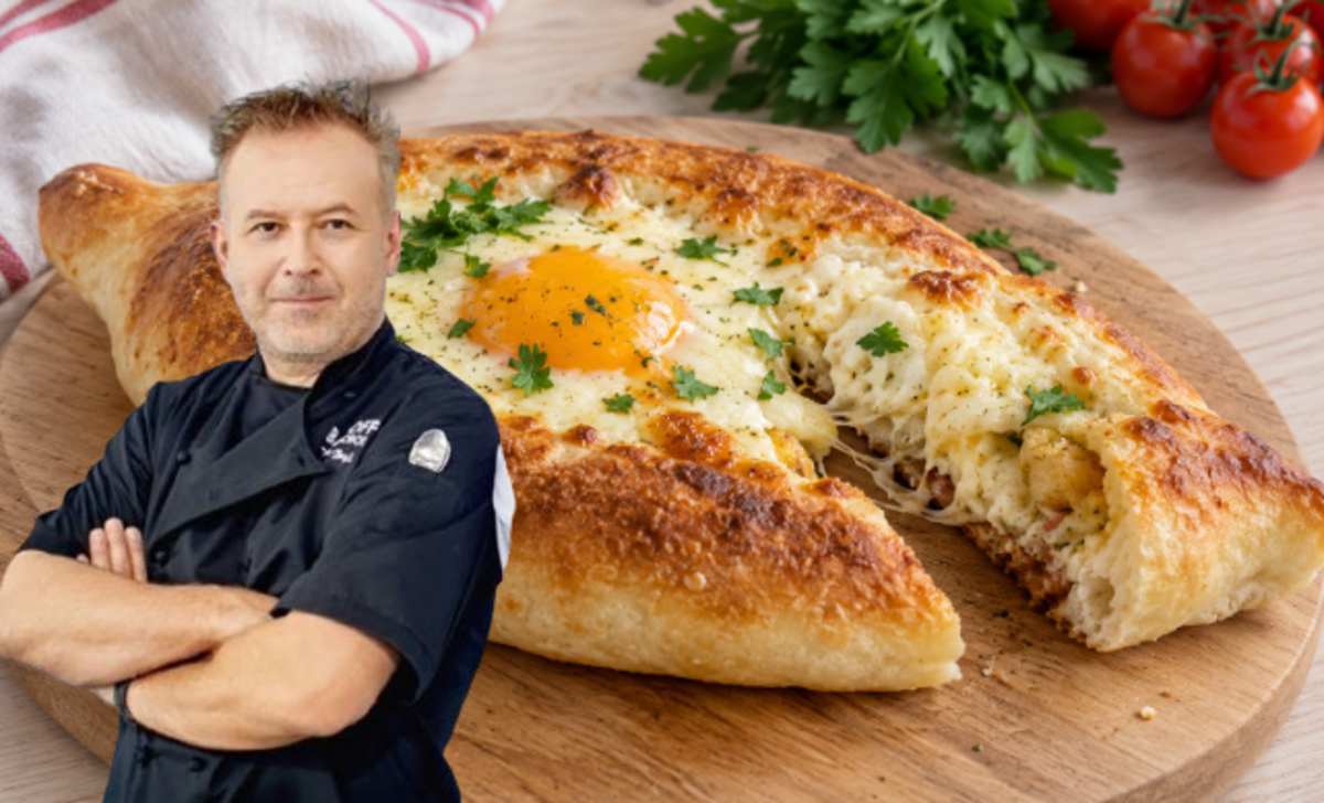 Przepis Michała Brysia na chaczapuri z kaczką, jabłkiem i kozim serem
