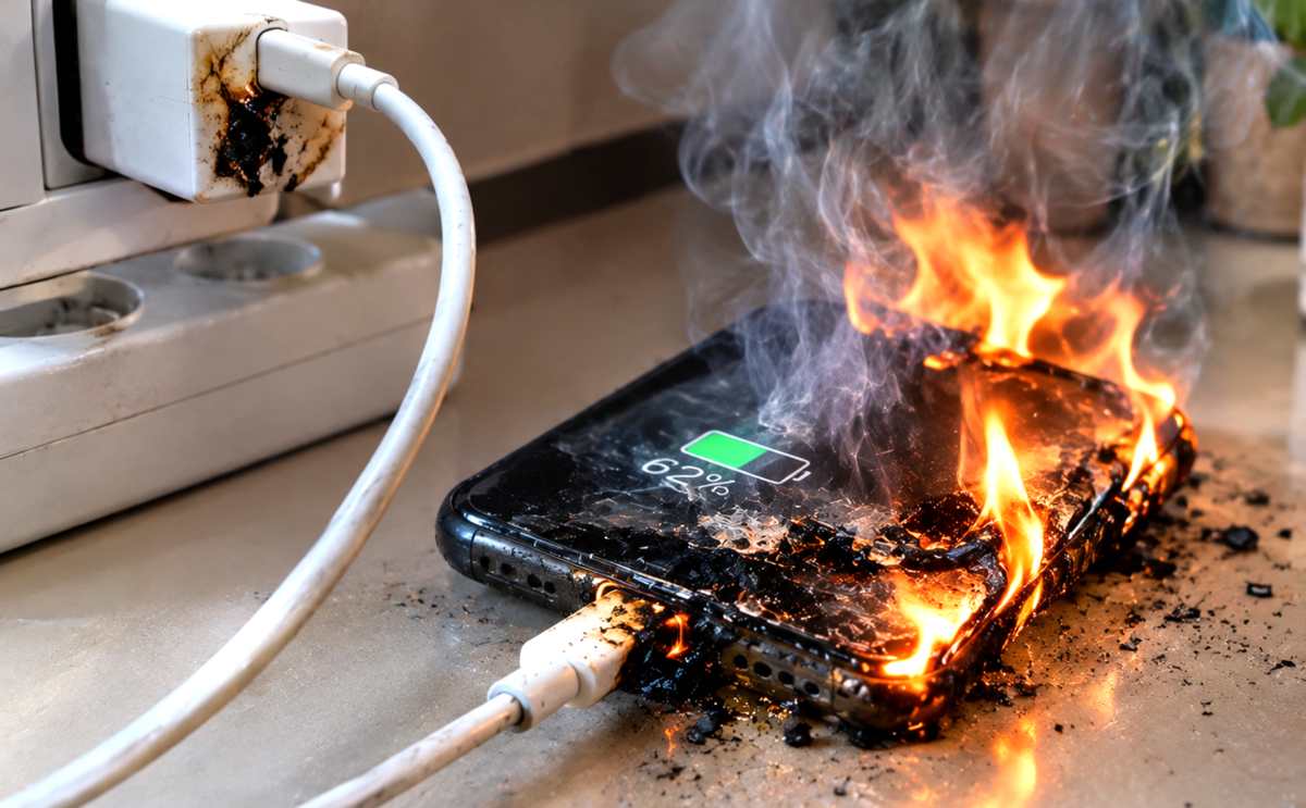 uszkodzona ładowarka może być przyczyną pożaru telefonu